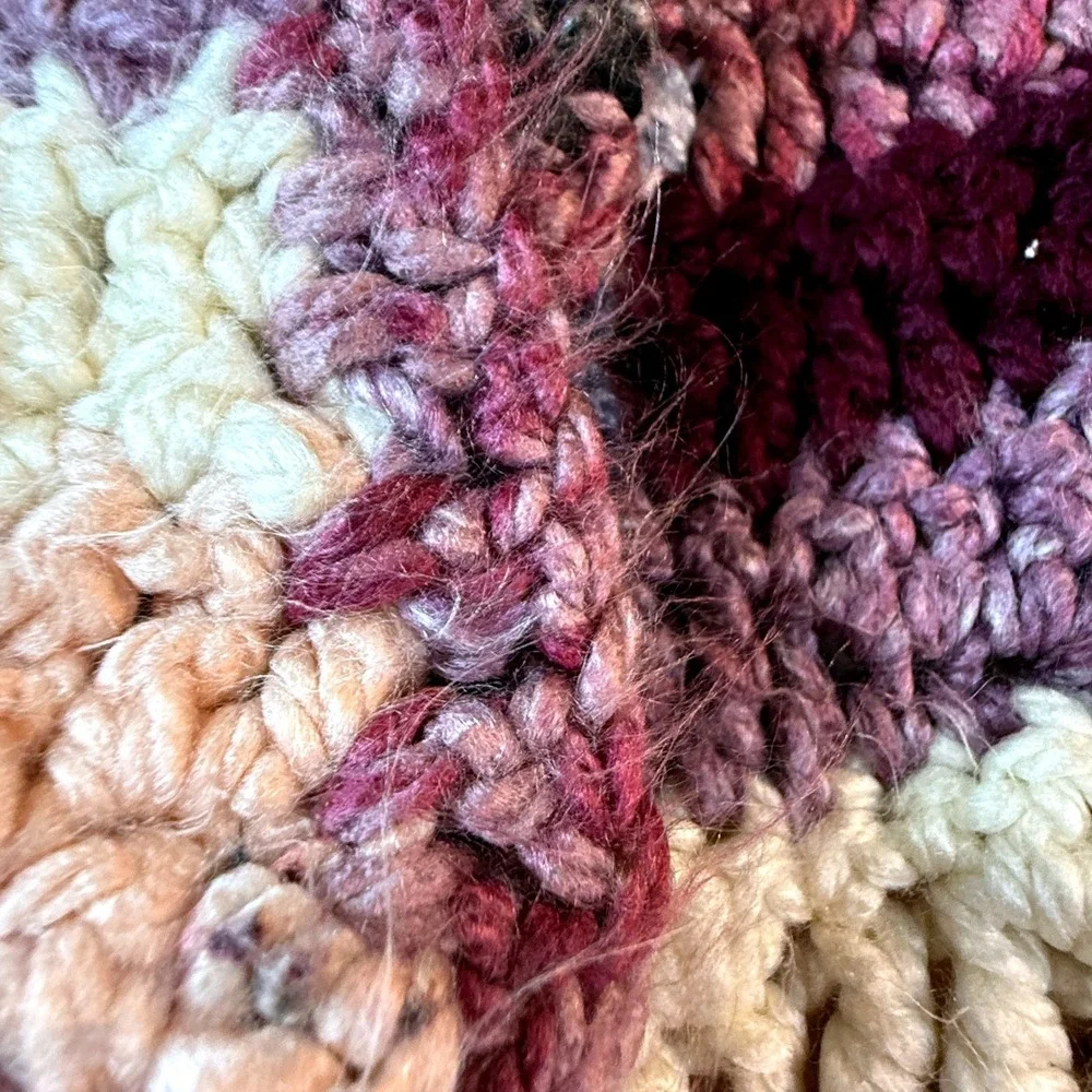 Handmade Crochet Throw Blanket Purple Cream Ripple‎ Wave Boho Cottagecore 35x24